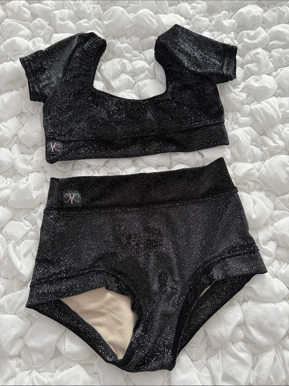 Kandi Kouture Black Velvet Sparkle Kids Top & High-Waist Brief Set